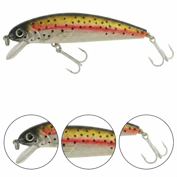 Nærbillede af Abu Garcia Tormentor Floating 9g, der fremhæver detaljer som realistiske 3D-øjne, skælmønster og skarpe trekroge.