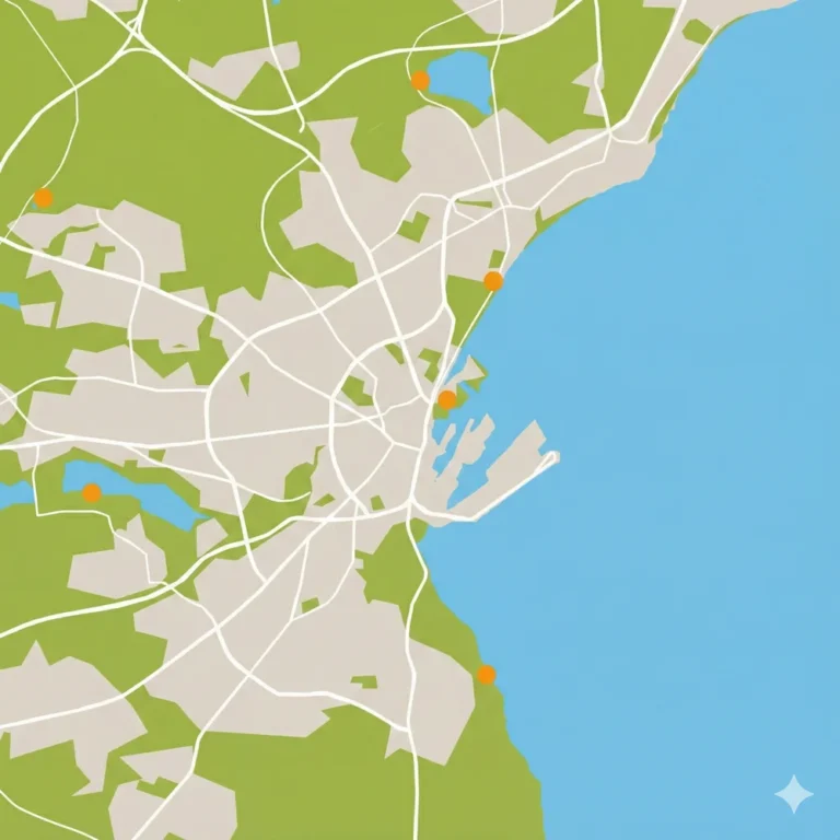 Grafisk kort over Aarhus der viser placeringen af populære fiskesteder i Aarhus ved både hav, kyst og søer.